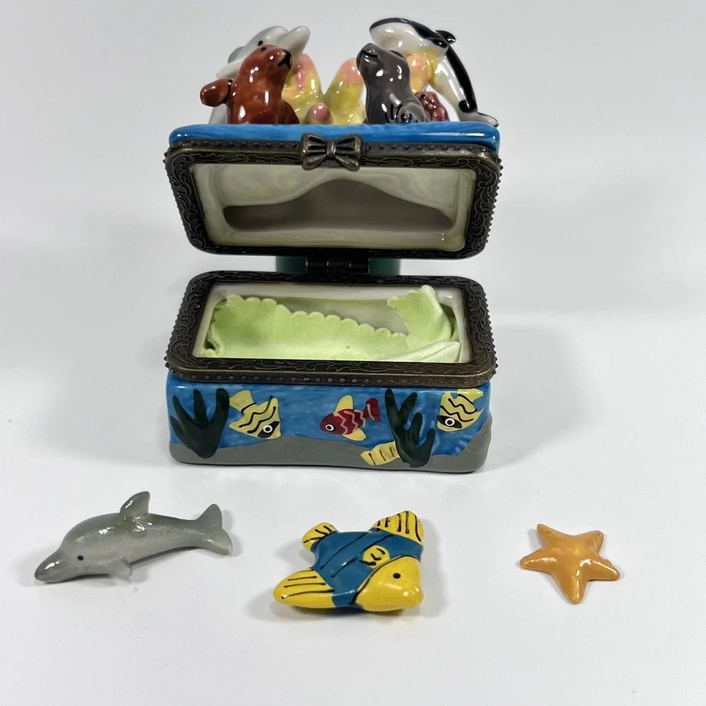 Ceramic Whale Trinket Box Small Sea Animal Figurine 2.5